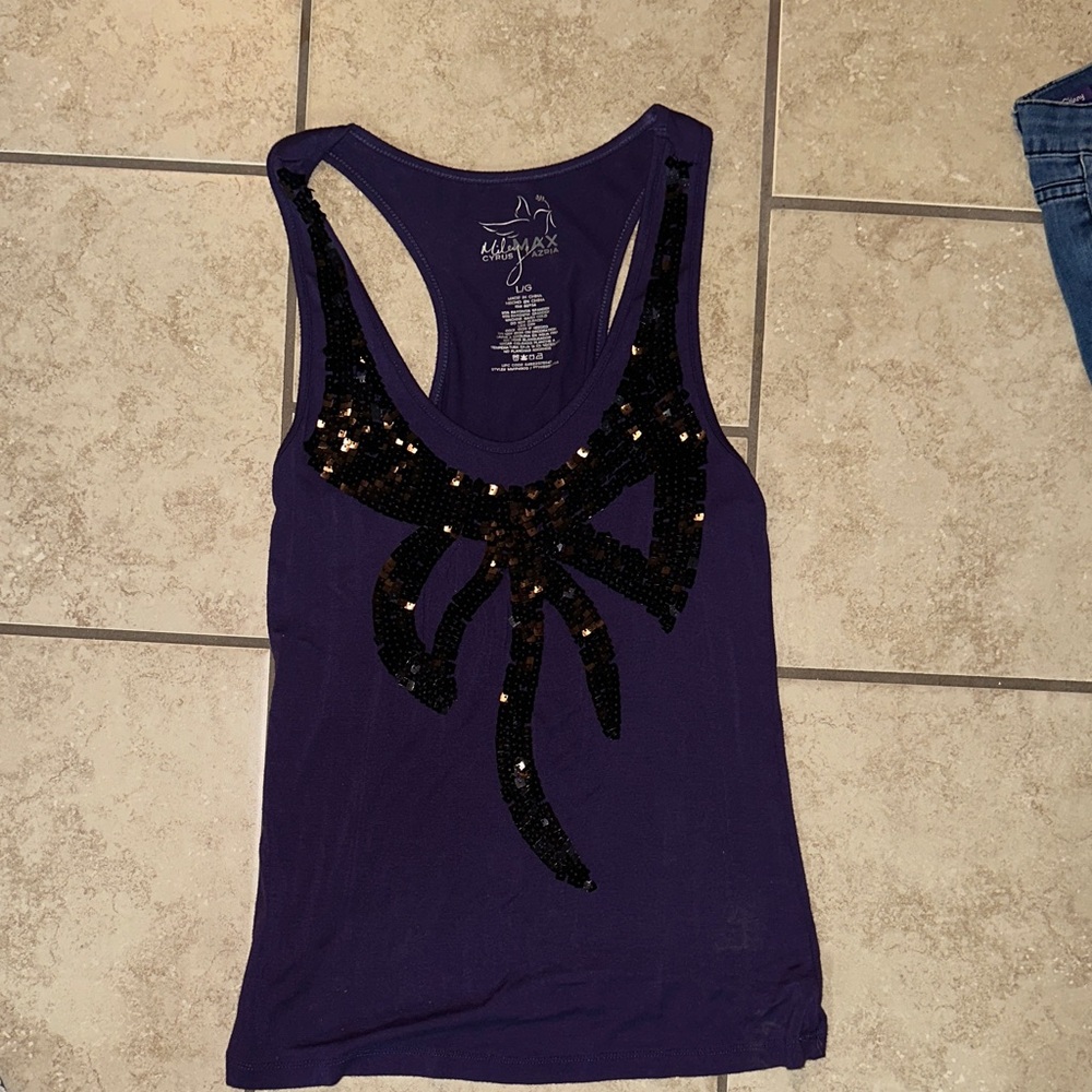 Miley Cyrus & Max Azria Deep Purple Tank with Black Sequin Bow